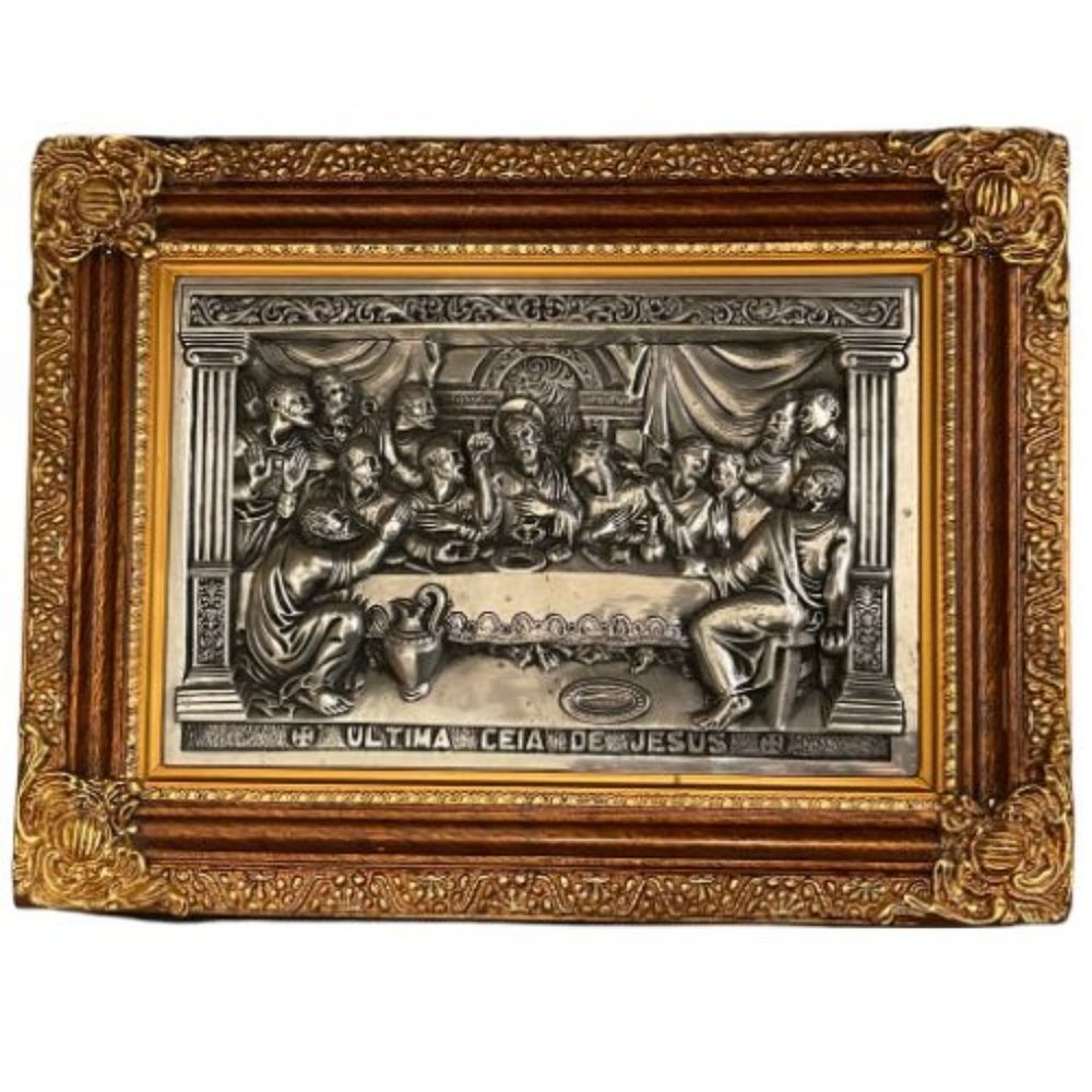 Vintage Rare Framed Last Supper Pewter 3d Repousse Art framed in Portugal